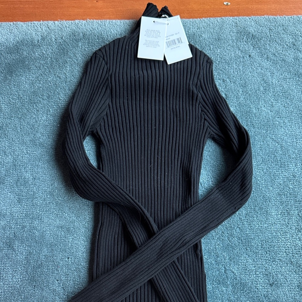 Anine Bing Black Ribbed Knit Top